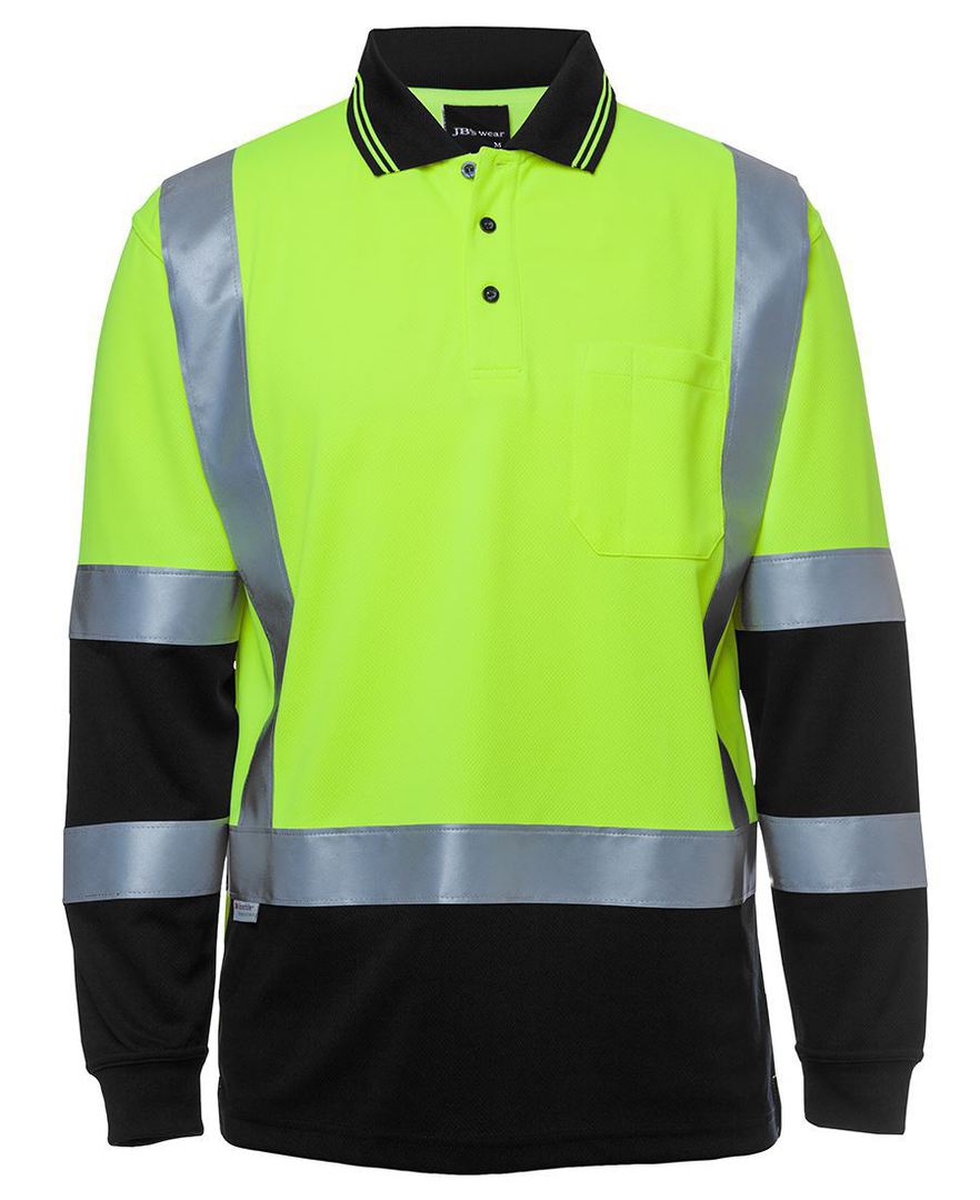 6DHL JBs L/S D+N H PATTERN BIOMOTION TRAD POLO,H Pattern Hi Vis Comfort Traditional Long Sleeve Polo Shirt.  Reflective Tape for image 2